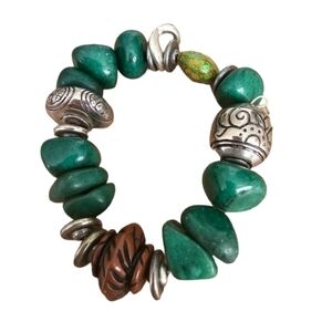 Bali Silver Plated Green Jasper Stone Bracelet